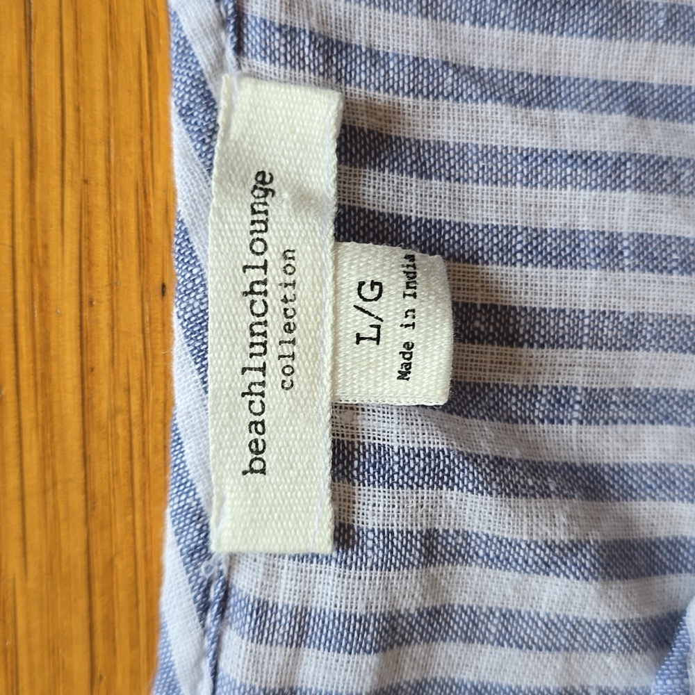 Beach Lunch Lounge, Luca Linen A-Line Prairie Dress, Striped Puff Sleeve, Size L - Picture 3 of 12